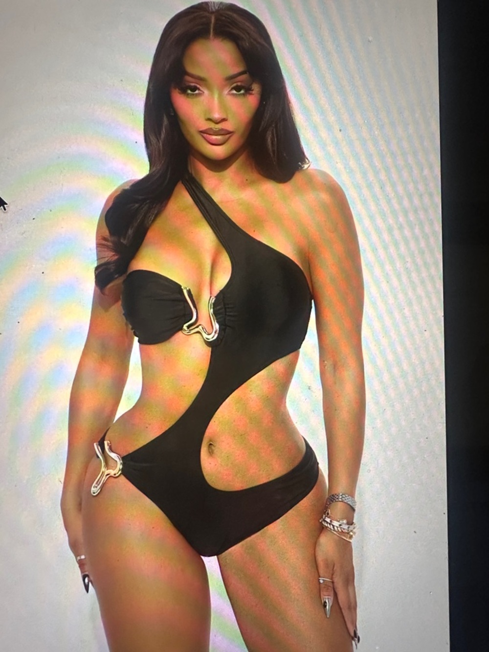 Fashion Nova Black One-Shoulder Cutout One-Piece Swimsuit